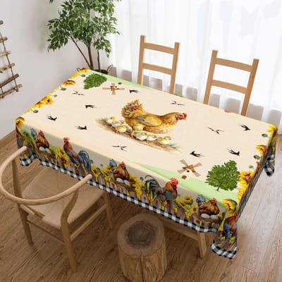 Zomer Boerderij Hanen Zonnebloemen Print Tafelkleed Huisdecoratie Vintage Geruit Keuken Eettafelkleed Feestdecoratie 100x160cm