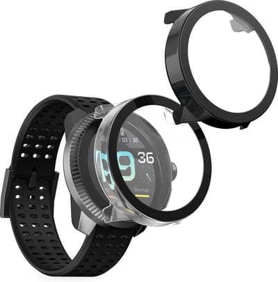 kwmobile 2x cover geschikt voor Suunto Race S - Fitnesstracker cover van gehard glas en kunststof frame set transparant / zwart