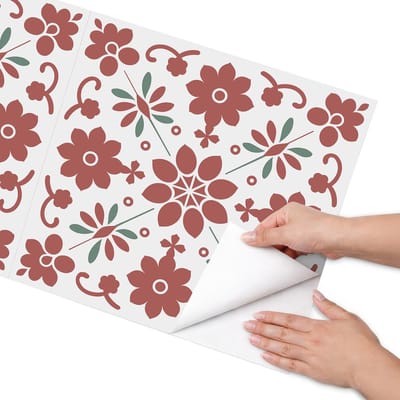 Coloray Meubel Wrap Folie - Rood Meubelfolie - 50x100 cm - Decoratiefolie Zelfklevend Volksbloemen - Meubelfolie Zelfklevend - Rustiek Meubelfolie - Wrapfolie Keuken - Wanddecoratie - Bloemen en planten