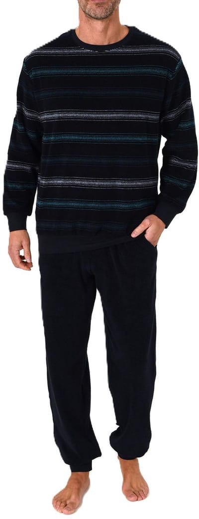 Heren pyjama in badstof met manchetten in een stijlvolle blokstreep-look - ook in oversize