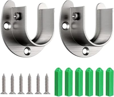 Muurbeugel - Raamdecoratieaccessoires - Gordijnrail - Verstelbare muurbeugel - Gordijnstangbeugels - Eindsteunen voor garderobestangbeugels - U-vormige kaststanghouders - Roestvrijstalen - 32 mm - 2 stuks