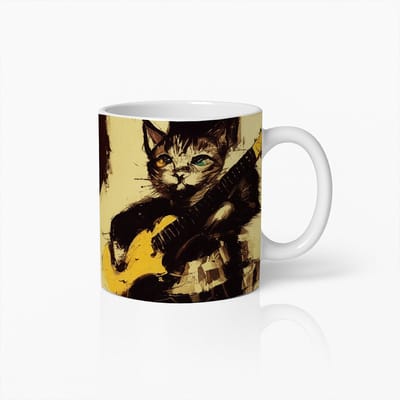 Artistieke Kat met Gitaar Mok – Uniek Cadeau voor Muziekliefhebbers en Kattenfans