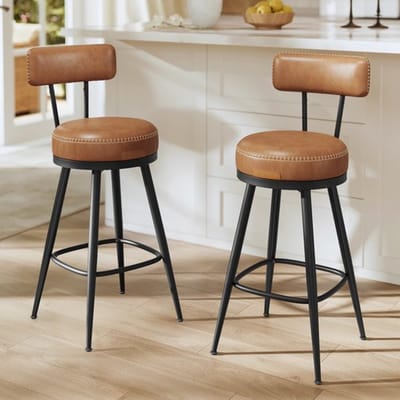 Barkruk – Set van 2 – Draaibare rugleuning – 65cm hoog- Karamelbruin