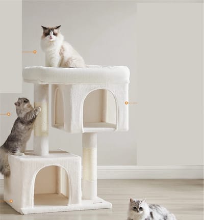 Linkforu - Kattenpaal - Krabpaal - Kattenhuis- Kattenspeelgoed - Kattenboom - 3 niveaus -101 cm - tot 20 kg - afm. 68x48x101 - Wit
