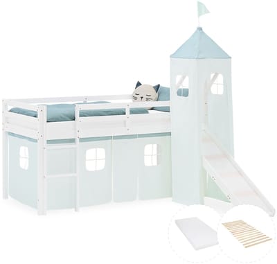 Homestyle4u Hoogslaper - 90x200 cm - Mint - met lattenbodem en matras