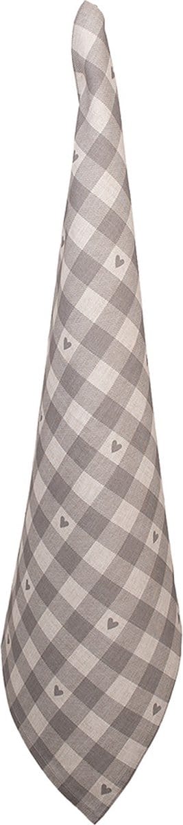 Clayre & Eef Theedoek 50x70 cm Beige Grijs Katoen Hartjes