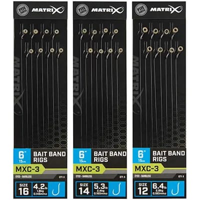 Matrix Onderlijn MXC-3 Bait Band Rigs 6” (15cm) Eyed - Barbless - Maat : Haak 16