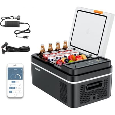 VEVOR Compressor Koelbox 20L, 12/24V DC Elektrische Vriezer met App-bediening, 100-240V AC Autokoelkast voor Kamperen, Reizen, Vrachtwagens, Vissen, Draagbare Thermo-elektrische Koelbox