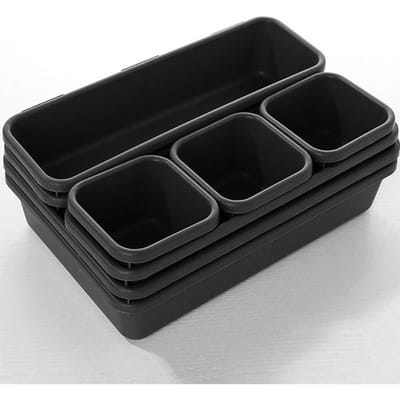 8 stks/set Verstelbare Lade Organizer Box Trays Make Up Cosmetica Diversen Divider Houder Keuken Badkamer Kast Sieraden Doos zwart