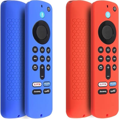 Beschermhoes voor Afstandsbediening (2 Stuks) Geschikt voor Fire TV Stick 4K HD en Alexa, Antislip Siliconen met Polsband (Rood, Blauw)