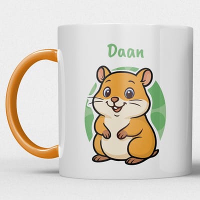 kindermok/kinderbeker | gepersonaliseerd met naam | met hamster | oranje | Schattige illustraties