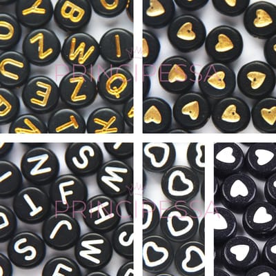 Letterkralen set met hartjes – Unieke mix 450 stuks – Zwart/Goud – Zwart/Wit – 7mm kraal – Alfabet kralen – Zelf sieraden maken – DIY