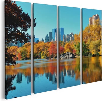 Artaza Canvas Schilderij Vierluik Central Park In New York Tijdens De Herfst - 80x60 - Foto Op Canvas - Canvas Print