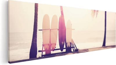 Artaza Canvas Schilderij Zee - 60x20 cm - Wanddecoratie Strand - Muurdecoratie Palmbomen - Kamer Accessoires Vintage