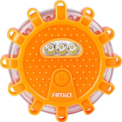 AMiO Magnetische Verkeer Noodgeval Waarschuwings-disk 16LED 3xAAA IP65 (12SMD + 3SMD) Oranje