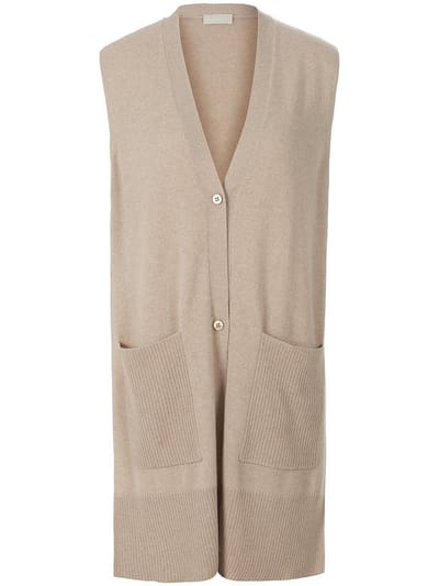 Lang mouwloos vest V-hals Van Peter Hahn beige