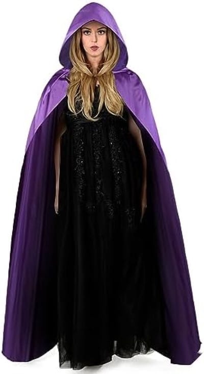 Zwarte Lange Halloween Mantel met Capuchon - Volwassen Cosplay Cape - Heks Tovenaar Kostuum - Mysterieuze Feestkleding voor Maskerade Partijen - 150cm Lengte