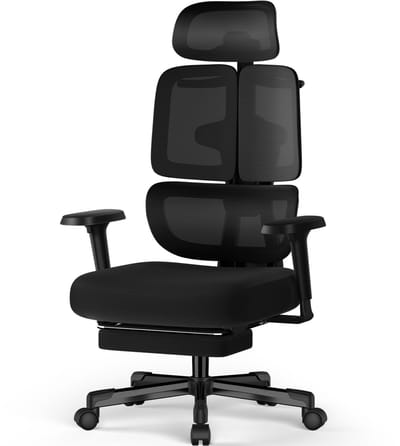bureaustoel met voetensteun–Ergonomische bureaustoel voor Volwassenen–6D Armleuningen–3D Hoofdsteun–Drievoudige Rug-en Lendensteun–Verstelbare Rugleuning tot 170°