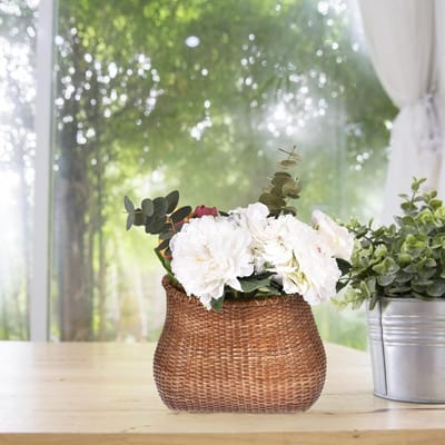 Rieten fietsmand - Opbergmand stuur - Fietsen organiseren - Natuurlijk materiaal - 28 x 19 x 24 cm - Bruin