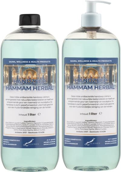 Handzeep Hammam Herbal 1 liter - set van 2 stuks - met gratis pomp - Voordeelverpakking