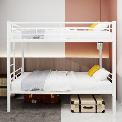 Pugsdrly Metalen stapelbed Twin over Twin voor jongens en meisjes, metalen frame met ladder en veiligheidsrail, ombouwbaar tot 2 bedden, geen lattenbodem nodig
