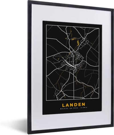 Fotolijst incl. Poster - Landen - Plattegrond - Stadskaart - Goud - Kaart - 30x40 cm - Posterlijst