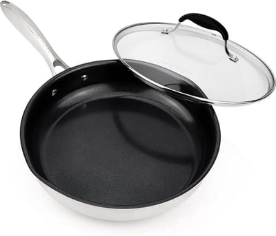 Gezonde keramische antiaanbakpan met deksel - 10 inch koekenpan zonder gifstoffen