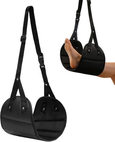 Vliegtuig Voet Hangmat - Beensteun Rust - Reis Comfort - Verstelbare Beensteun - 49 x 15 x 20 cm - Zwart