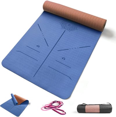 Gevoerde Antislip Yogamat voor Fitness en Pilates - TPE-mat met Draagtas, 183 x 68 x 0,8 cm