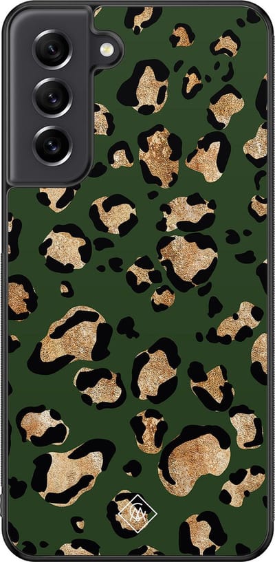 Casimoda® hoesje - Geschikt voor Samsung Galaxy S21 FE - Luipaard Groen - Zwart TPU Backcover - Luipaardprint - Groen