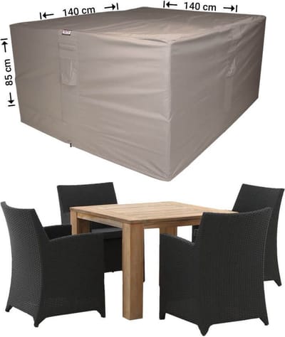 Raffles Covers Tuinsethoes - 140 x 140 H: 85 cm - RDS140140 - Waterdicht - Ademend - UV-bestendig - Elastisch rijgkoord - Beschermhoes tuinmeubelen - Hoes voor tafel en stoelen