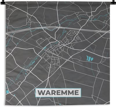Wandkleed - Wanddoek - Stadskaart – Grijs - Kaart – Waremme – België – Plattegrond - 180x180 cm - Wandtapijt