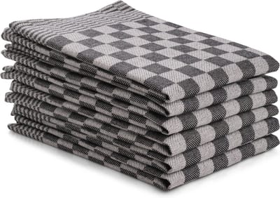 DoubleDry Theedoeken - 6 stuks - 50x70 cm - 100% katoen - blokpatroon - geblokt - horeca ruit - zwart