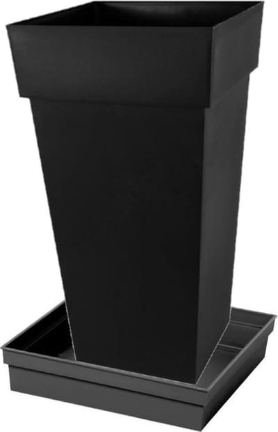 Bloempot Toscane vierkant kunststof antraciet L43 x B43 x H80 cm met onderschaal L33 x B33 x H5 cm - Bloempotten/plantenpotten set