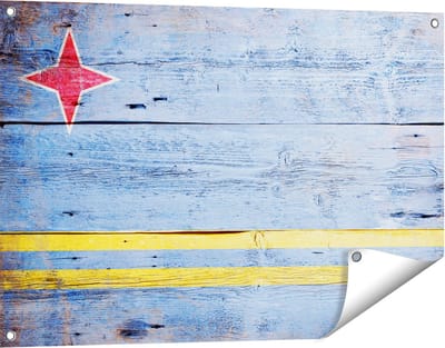 Gards Tuinposter Aruba Vlag op Hout - 90x60 cm - Tuindoek - Tuindecoratie - Wanddecoratie buiten - Tuinschilderij