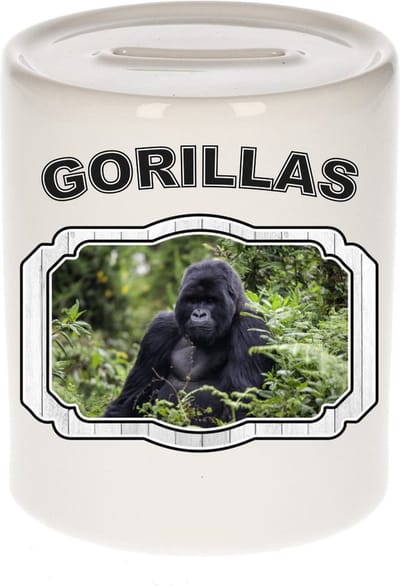 Dieren liefhebber gorilla spaarpot 9 cm jongens en meisjes - keramiek - Cadeau spaarpotten gorilla apen liefhebber