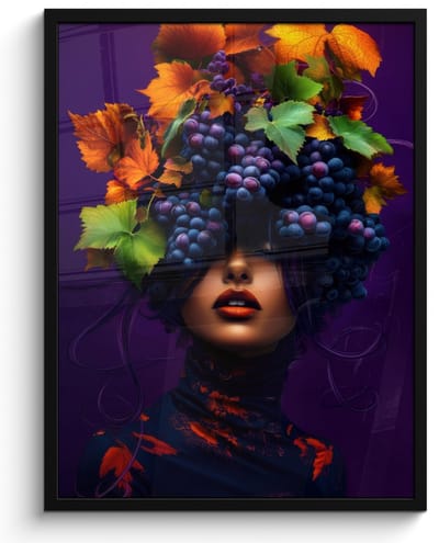 Poster in lijst - Fotolijst 50x70 cm - Posters - Vrouw - Paars - Druiven - Posterlijst zwart - Decoratie - Wanddecoratie woonkamer - Muurdecoratie slaapkamer
