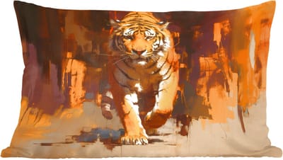 Sierkussens - Kussentjes Woonkamer - 60x40 cm - Tijger - Geschilderd - Oranje - Penseelstreken