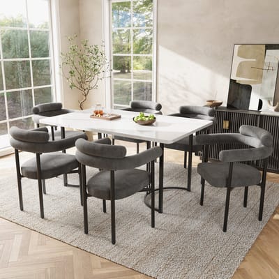Eetkamerstoelen Set van 6 - Moderne eetkamerstoel - Donkergrijs -Comfortabele stoel - Ronde zitting stoel - Stoel voor eetkamer woonkamer kantoor - Luxe stoel - Gestoffeerde stoel - Gouden stoelpoten - Keukenstoel - Moderne designstoel
