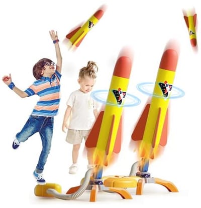 2 raketspeelgoed voor kinderen - Outdoor spelletjes met 6 schuimraketten en voetpomp