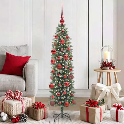 vidaXL Kunstmatige slanke kerstboom Groen en Wit 150 cm
