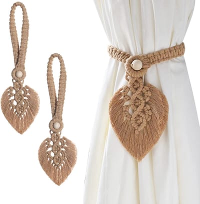 Dailygoods - 2 Stuks Boho Gordijnhouders - Handgevlochten Macramé Katoen met Clips
