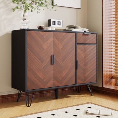 DESMIU Opbergkast - Modern Dressoir Met Lade En Verstelbare Planken - Voor Woonkamer En Hal - MDF En Spaanplaat - 90x30x71,5 Cm - Zwart Houtkleur