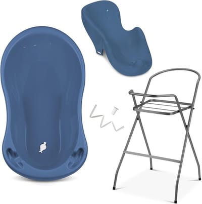 QORA® Baby badje met standaard - baby badje - babybadje met standaard - Kunststof - Donkerblauw - 86cmx 46cm x 28cm