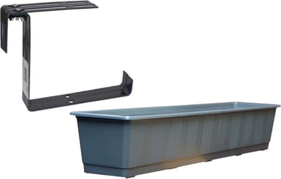 Kunststof plantenbak antraciet rechthoekig 80 cm met 2 verstelbare railing beugels