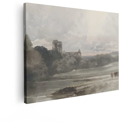 Artaza Canvas Schilderij Koeien - 40x30 cm - Wanddecoratie Landschap - Muurdecoratie Natuur - Decoratie Woonkamer Abdij - Kamer Accessoires