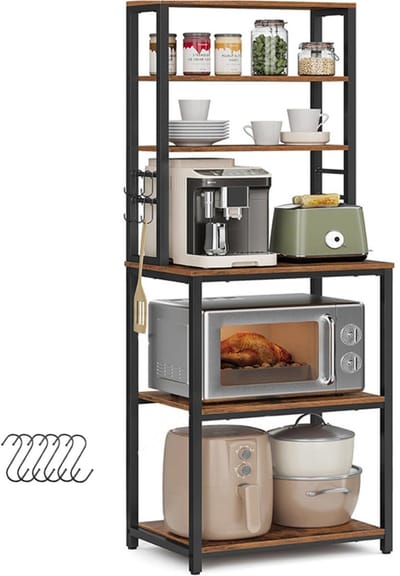 Livista Keuken Opbergrek – 6-laags – Met 6 S-haken – Staal & Houtlook – Stevig en Stabiel – 167x60x40cm