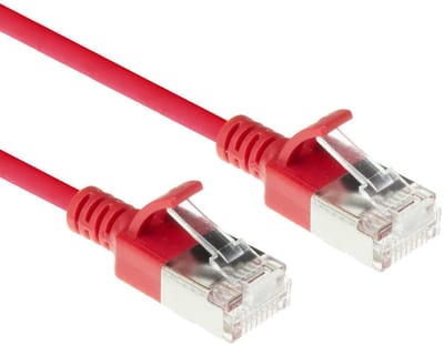 ACT Rode 0,5 meter LSZH S/FTP CAT6A slimline patchkabel snagless met RJ45 connectoren DB7500