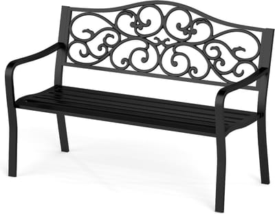 Tuinbank Metaal - Buiten Zitbank - Ontspannen Buiten - Vintage Bloempatroon - 128 cm Lengte - Zwart