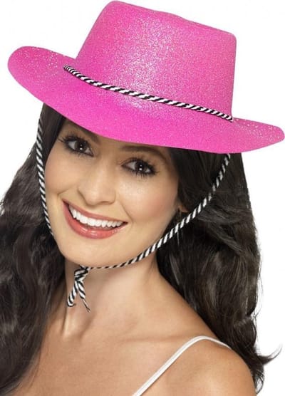 2x stuks roze glitter carnaval verkleed cowboy hoed voor volwassenen